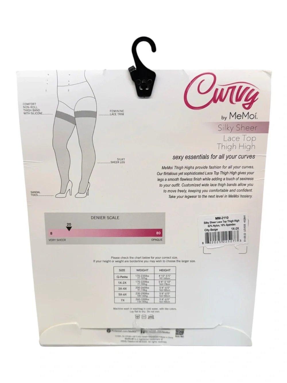MeMoi Lace Top Thigh High Stockings Curvy City Beige Size 1X-2X New Sealed